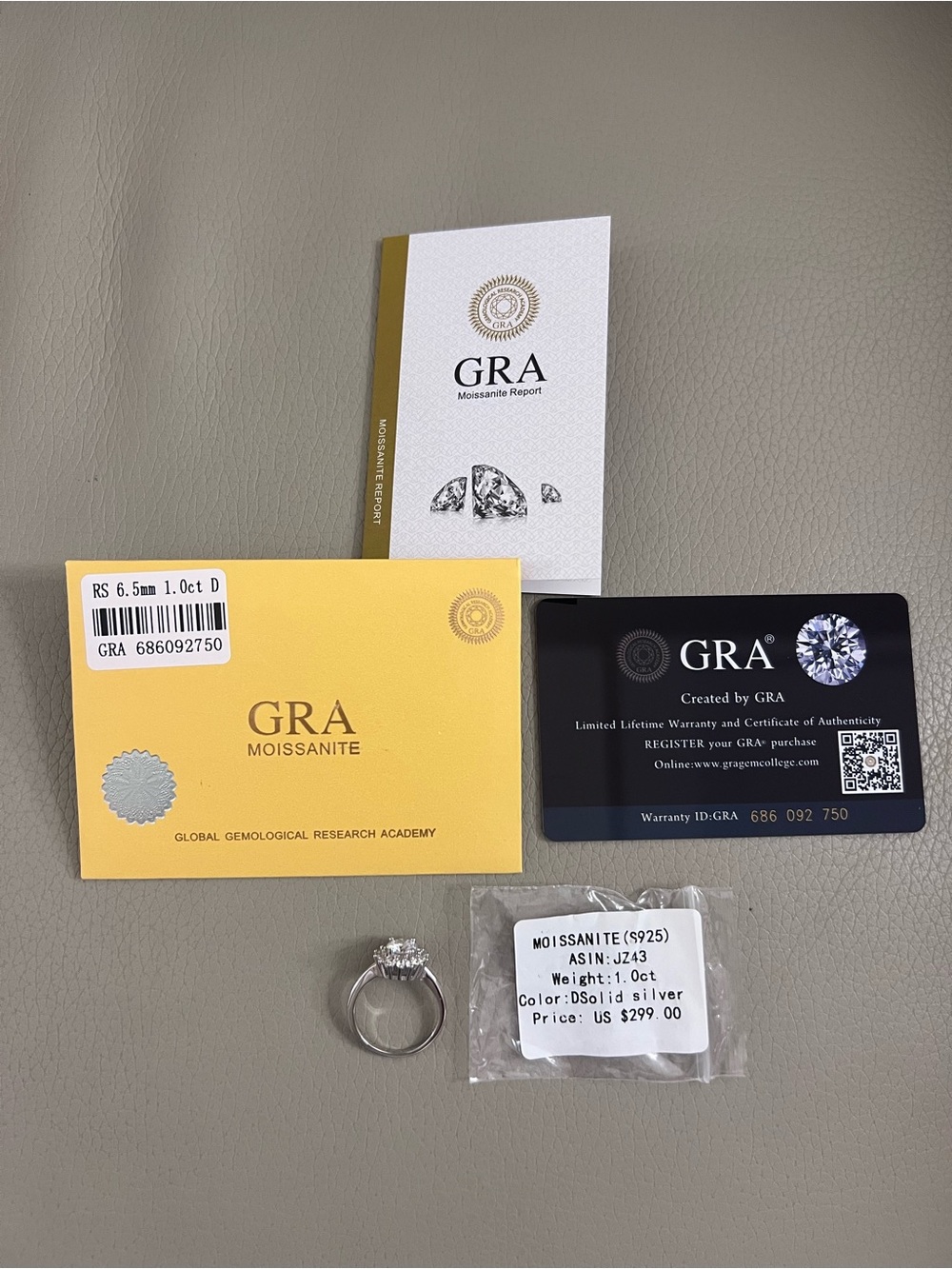 GRA Moissanite Solitaire Ring in Silver with White Stone
